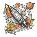 Long distance relationship with Saturn and a rocket  tattoo design idea