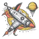 Long distance relationship with Saturn and a rocket  tattoo design idea