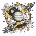 Long distance relationship with Saturn and a rocket  tattoo design idea