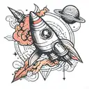 Long distance relationship with Saturn and a rocket  tattoo design idea