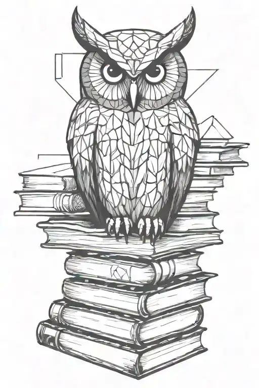an owl sitting on top of books  tattoo design idea