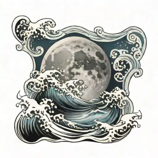 full moon with sea waves tattoo design idea