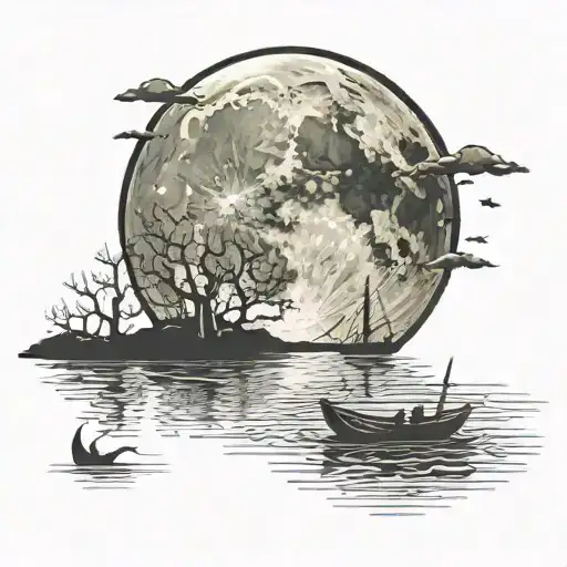 full moon with reflection in the sea tattoo design idea