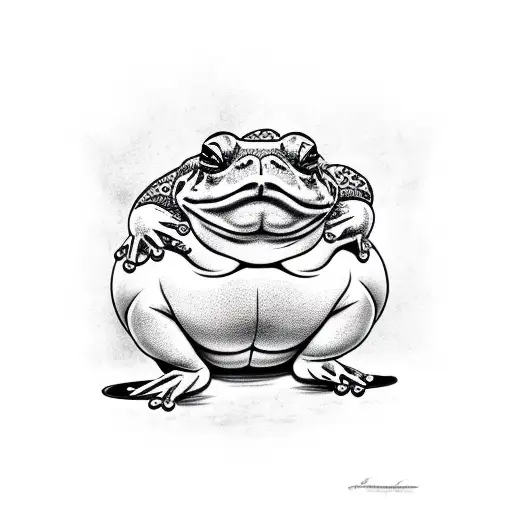 sumo frog smoking on top of a mushroom  tattoo design idea