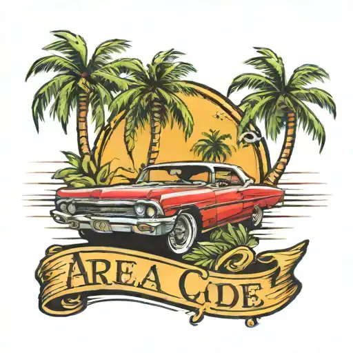 626 area code with 63 impala and palm trees tattoo design idea