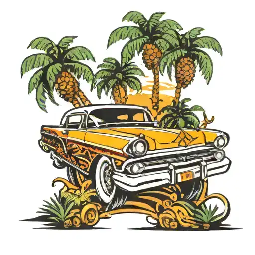 626 lowrider car with palm tree tattoo design idea