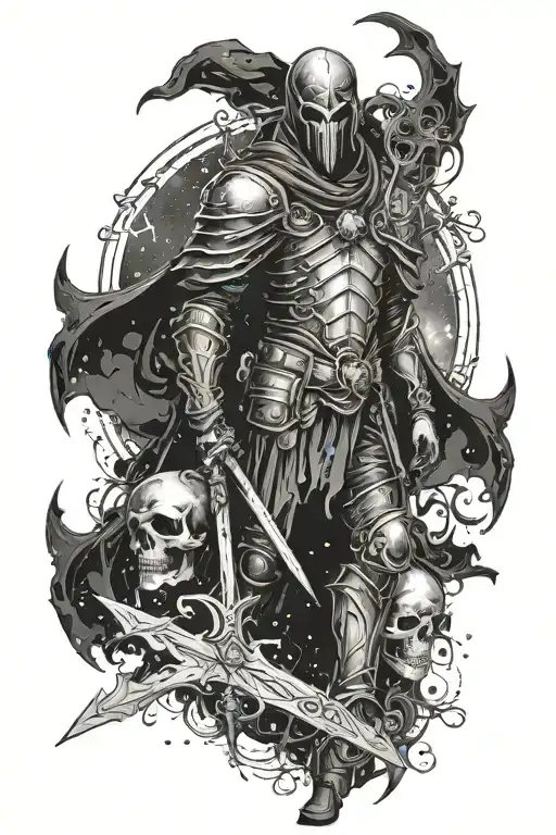 warrior in a mantle against the background of the galaxy tattoo design idea