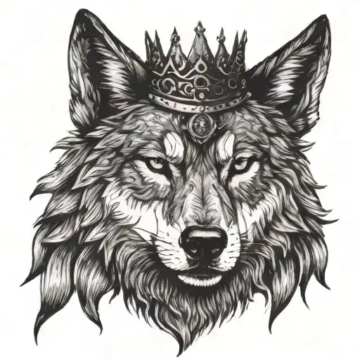 wolf with king crown tattoo design idea