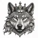 wolf with king crown tattoo design idea