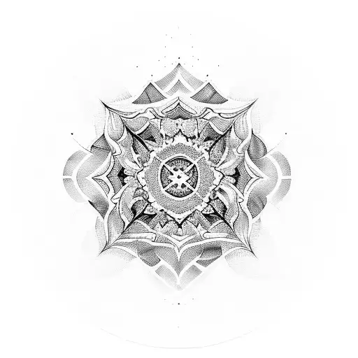 A blackwork tattoo of the words 'Amor Fati' (love of fate) surrounded by intricate geometric patterns, inspired by stoicism and self development. tattoo design idea