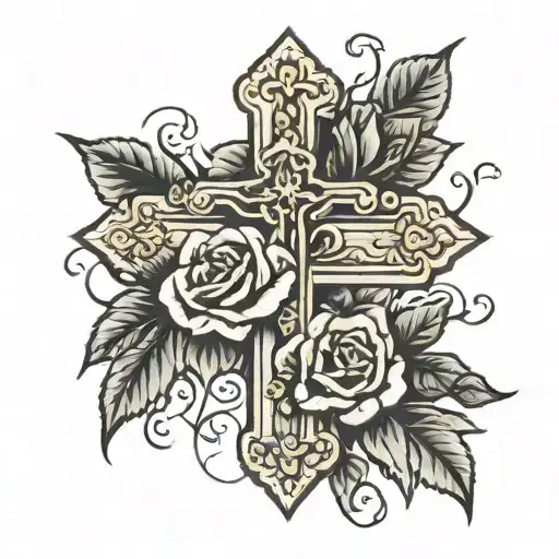 cross with roses tattoo design idea