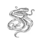 A snake wrapped around a blooming flower, with intricate patterns on its scales tattoo design idea
