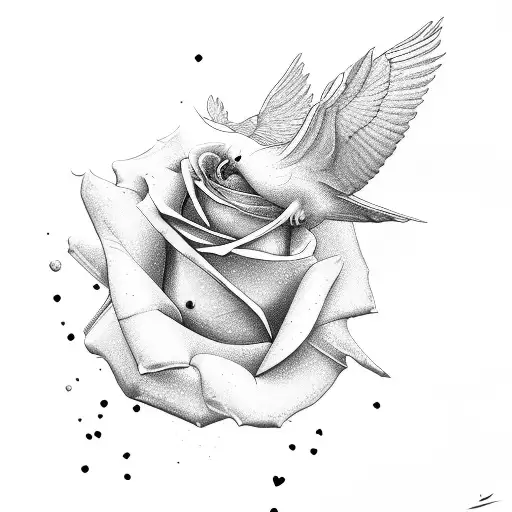 jwh.jr with a dove over it and rose petals around it tattoo design idea