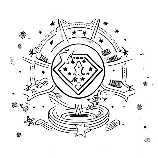 lucky star+ good health sign+protection sign+money sign tattoo design idea