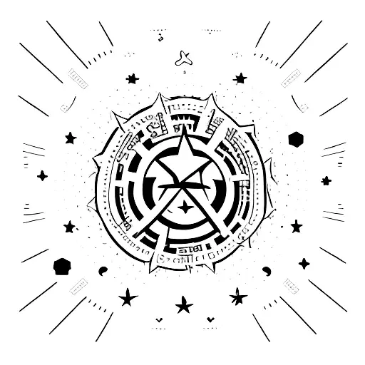 lucky star+ good health sign+protection sign+money sign tattoo design idea