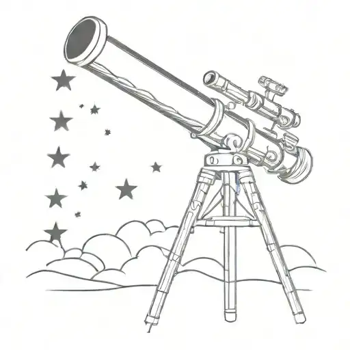 A minimalist tattoo of a telescope looking out into a starry sky, symbolizing the endless possibilities of the universe tattoo design idea