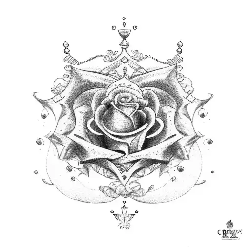 crown and rose tattoo design idea