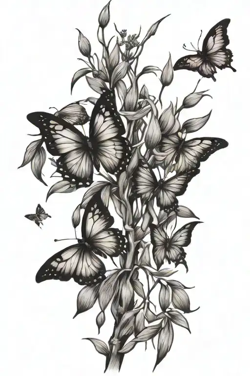 weeping willow tree branch with butterflies   tattoo design idea