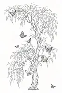 weeping willow tree  with butterflies   tattoo design idea