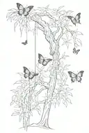 weeping willow tree  with butterflies   tattoo design idea