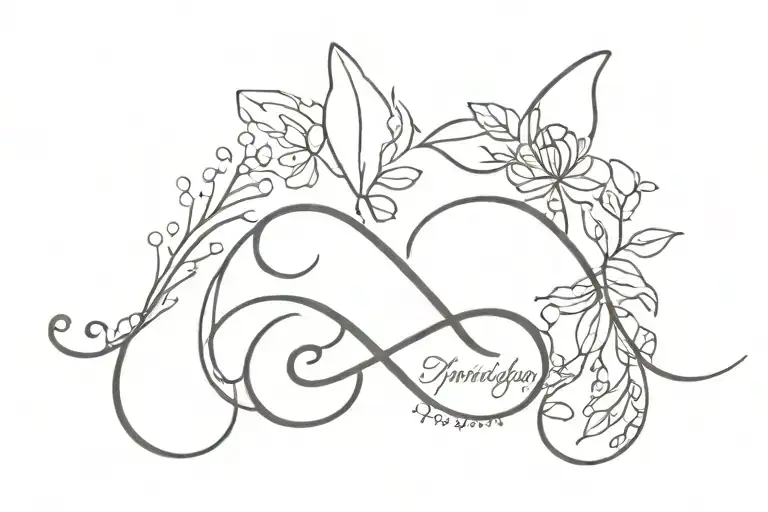 infinity and cat's paw and cat's name tattoo design idea