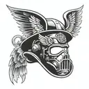 A stylized firefighter helmet with wings and a halo, in memory of a close friend who was a firefighter tattoo design idea