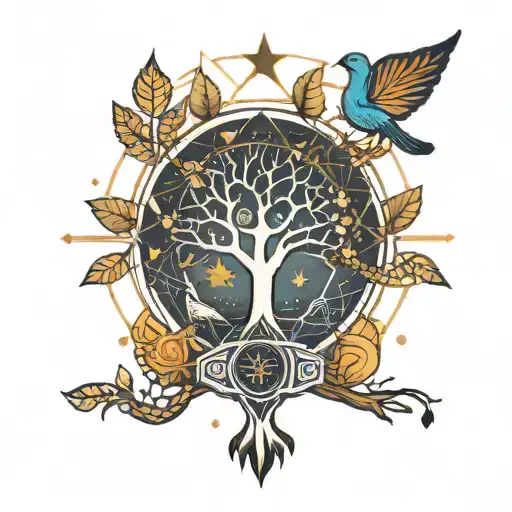 geometric tree of life with Virgo constellation tattoo design idea