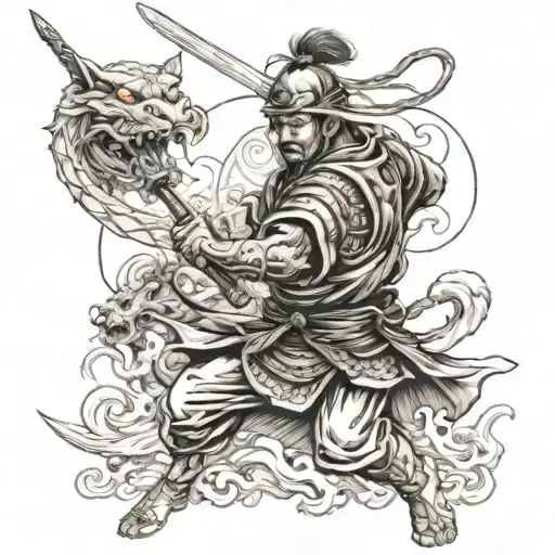 warrior samurai fighting with demons tattoo design idea