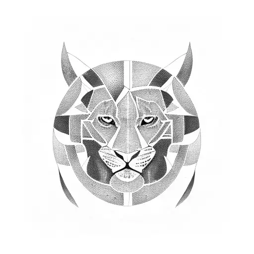 Black jaguar surrounded by geometric blackwork patterns tattoo design idea