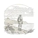 coast man looking at background landscape with a sunset tattoo design idea