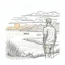 coast man looking at background landscape with a sunset tattoo design idea