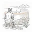 coast man looking at background landscape with a sunset tattoo design idea