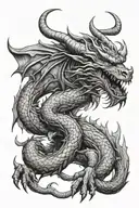 black and white medieval fantasy dragon in gothic style alternative  tattoo design idea