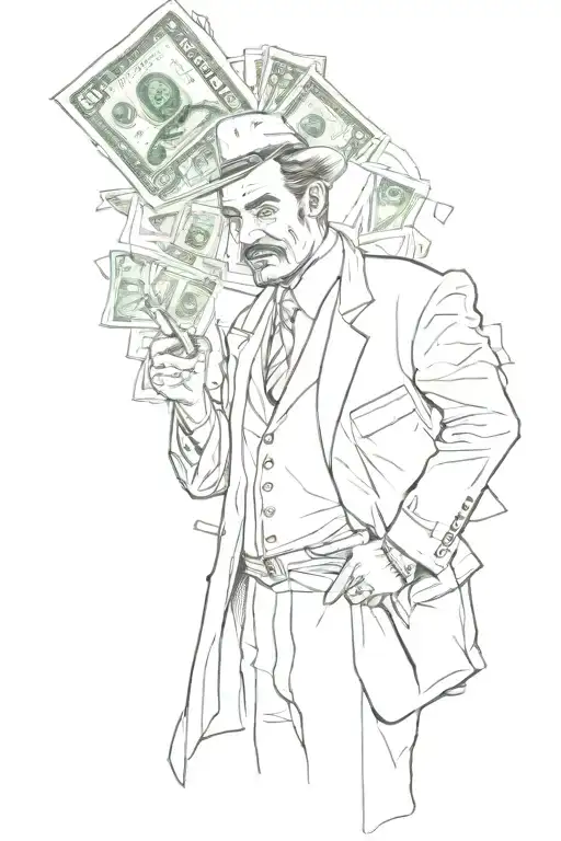 The god father under a wanted poster with some hundred dollar bills tattoo design idea