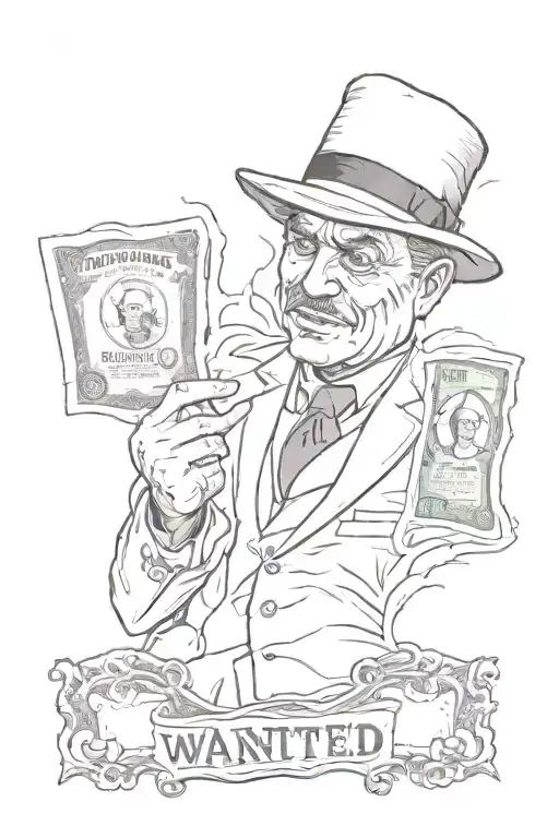 The god father under a wanted poster with some hundred dollar bill tattoo design idea