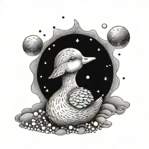 duckling sleeping on moon tattoo design idea