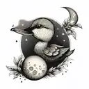 duckling sleeping on moon tattoo design idea