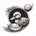 duckling sleeping on moon tattoo design idea