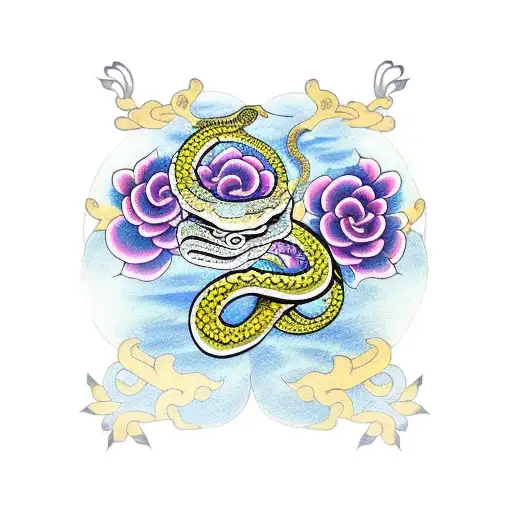 snake with roses tattoo design idea