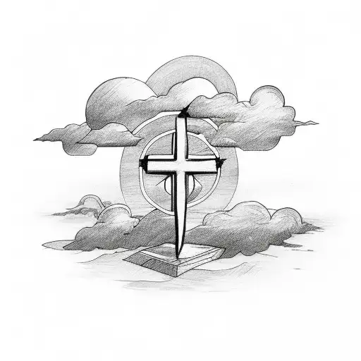 3 crosses with sunshine through clouds tattoo design idea