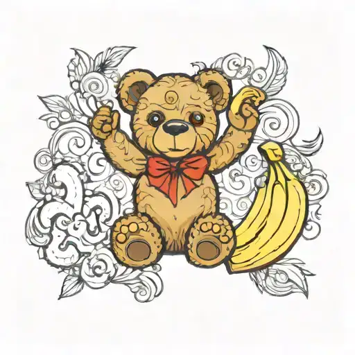 teddy bear with banana and leeter BH as well as the year 1937  tattoo design idea