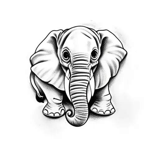 baby elephant with skull on head tattoo design idea