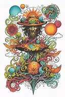Surreal Hippie Colourful tattoo design idea