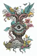 Surreal Hippie Colourful tattoo design idea
