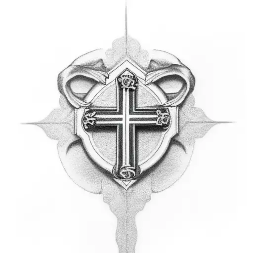 Christian Cross with lions  tattoo design idea