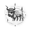 A map-inspired tattoo combining the outline of Ireland with the scenic beauty of the San Diego mountains, with a bison roaming in between tattoo design idea