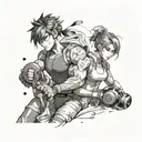 Design a tattoo showcasing a personal trainer guiding anime characters through a workout session tattoo design idea