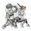 Design a tattoo showcasing a personal trainer guiding anime characters through a workout session tattoo design idea