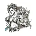 Design a tattoo showcasing a personal trainer guiding anime characters through a workout session tattoo design idea