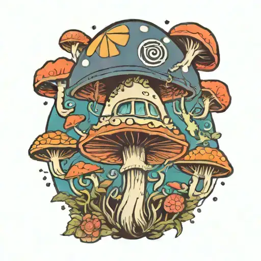 hippy on a magic mushroom, good vibes tattoo design idea